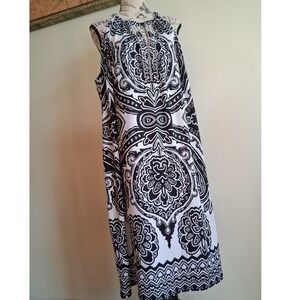 INC International Concepts Woman 2X Black White Medallion Halter Dress